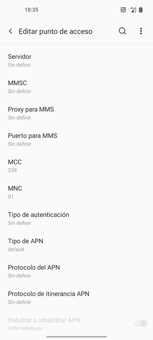 Desplácese hacia abajo e introduzca la información de Internet