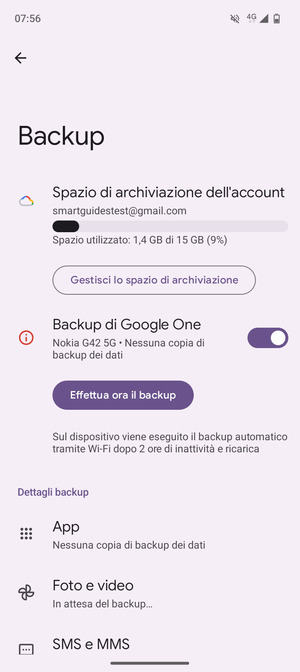 Seleziona Spazio di archivazione dell'account