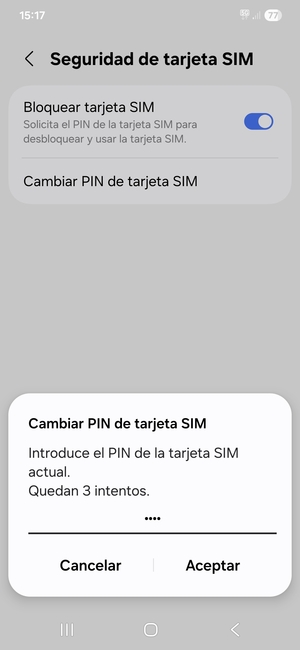 Introduzca su PIN de la tarjeta SIM actual y seleccione Aceptar