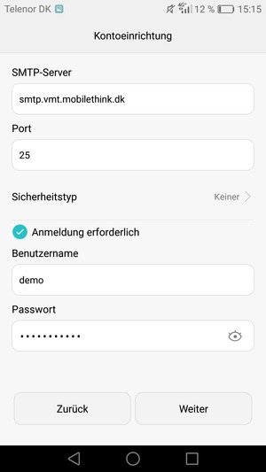Geben Sie die Server-Adresse für ausgehende Post ein