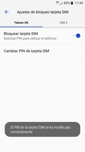 Su PIN de la tarjeta SIM ha sido cambiado