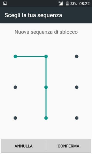 Disegna nuovamente la sequenza di sblocco e seleziona CONFERMA