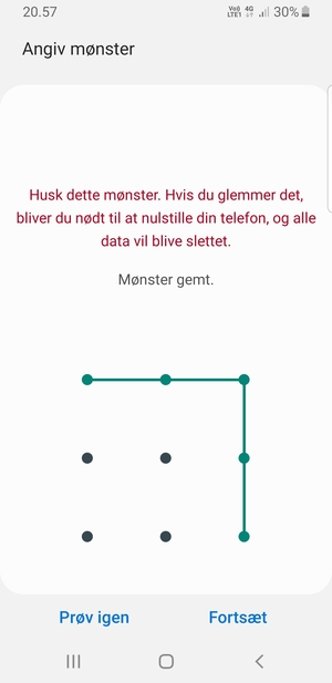 Tegn et oplåsningsmønster og vælg Fortsæt