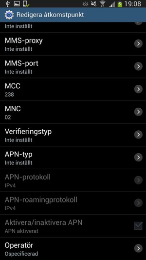 Scrolla ner och ange internetinformation