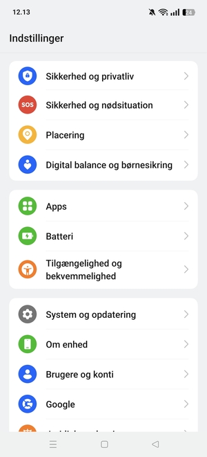 Scroll til og vælg Sikkerhed og privatliv
