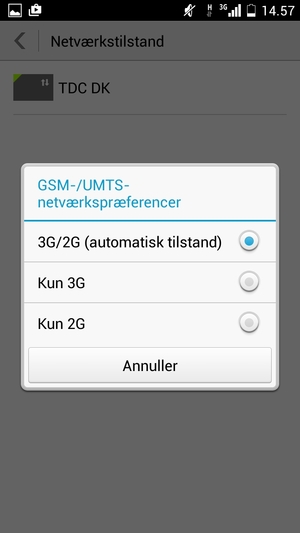 Vælg Kun 2G / Kun GSM for at aktivere 2G
