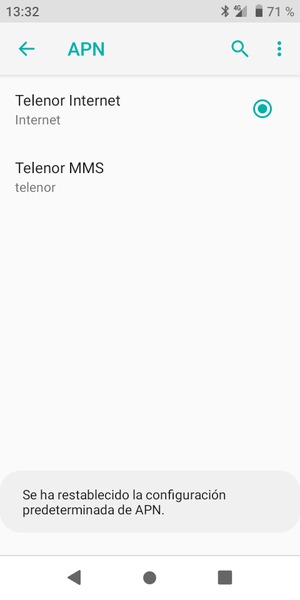 El teléfono se reiniciará con la configuración predeterminada de Internet y MMS