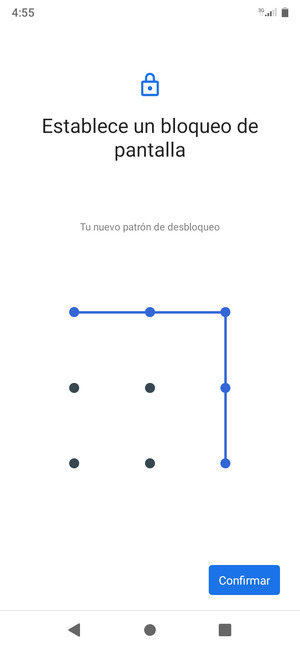Dibuje de nuevo el patrón de desbloqueo y seleccione Confirmar