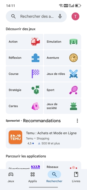 Sélectionnez la barre de Recherche