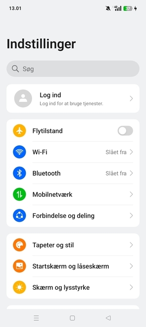 Vælg Forbindelse og deling