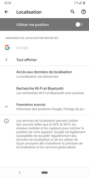 Désactiver le Utiliser ma position