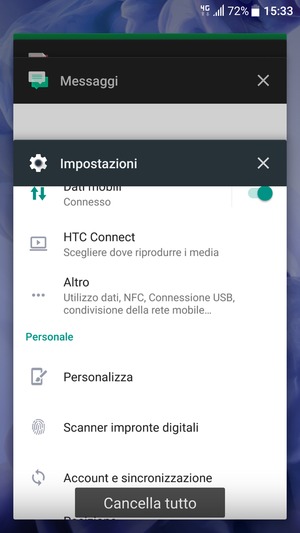 Seleziona Cancella tutto per chiudere tutte le applicazioni in esecuzione
