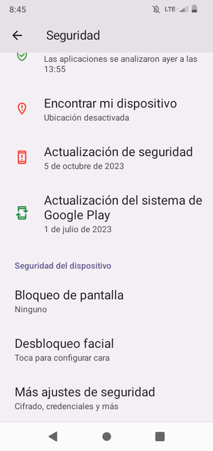 Para cambiar el PIN de la tarjeta SIM, vaya al menú Seguridad y desplácese y seleccione Más ajustes de seguridad
