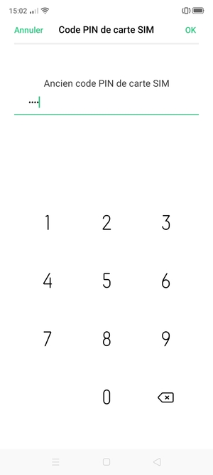 Saisissez Ancien code PIN de carte SIM et sélectionnez OK