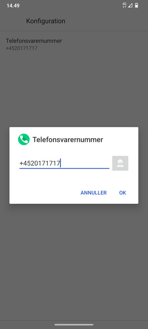 Indtast Telefonsvarernummer og vælg OK