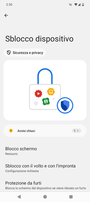 Seleziona Blocco schermo