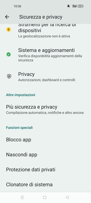 Scorri e seleziona Piú sicurezza e privacy