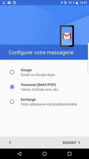 Sélectionnez Personnel (IMAP/POP) puis SUIVANT