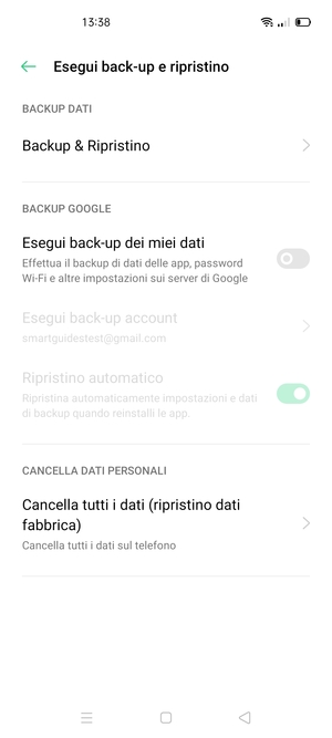Attiva Esegui back-up dei miei dati