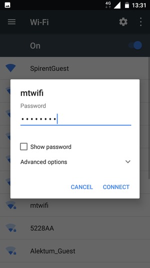 Enter the Wi-Fi password and select CONNECT