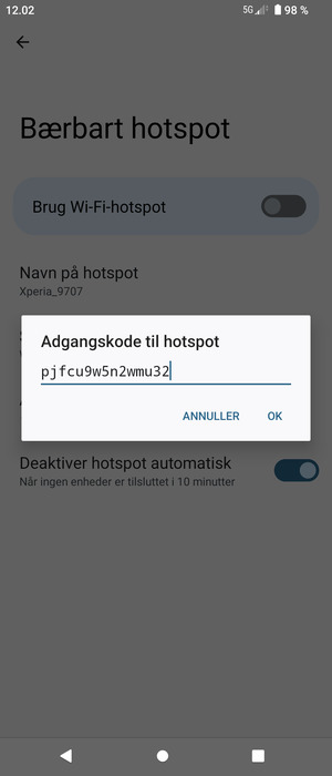 Indtast en Wi-Fi-hotspot adgangskode på minimum 8 tegn og vælg OK