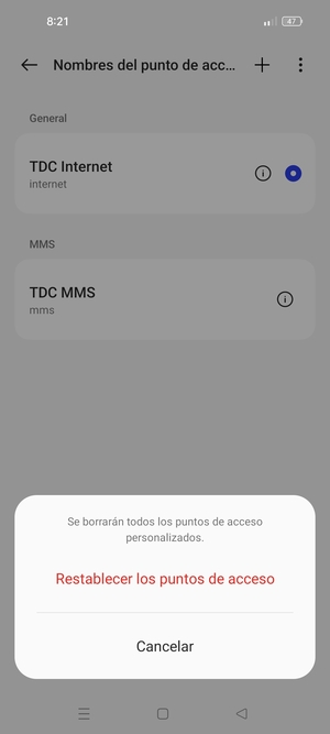 Seleccione Restablecer los puntos de acceso