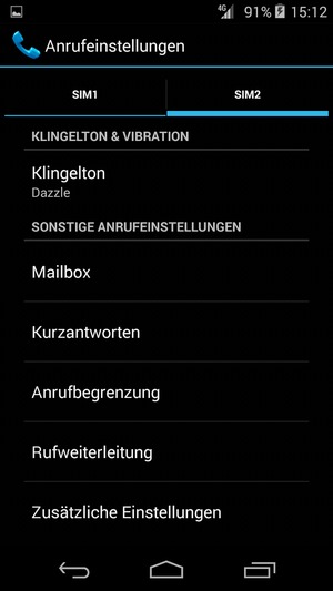 Wählen Sie SIM1 oder SIM2 und wählen Sie Mailbox