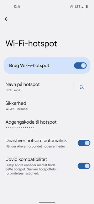 Din telefon er nu sat op til brug som modem