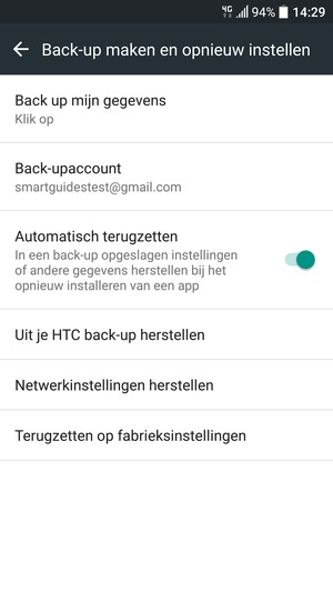 Selecteer Back-upaccount