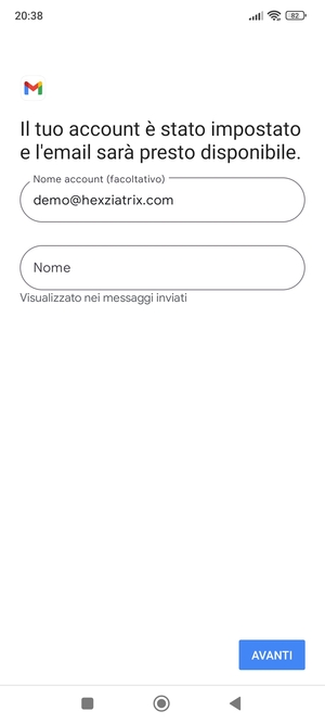 Scegli un nome per il tuo account e inserisci il tuo nome. Seleziona AVANTI