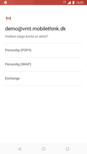 Vælg Personlig (POP3) eller Personlig (IMAP)