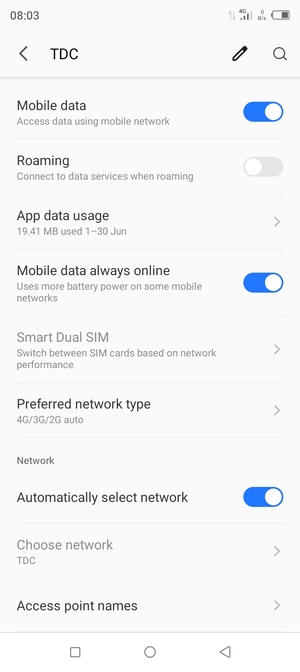 Scroll to and select Preferred network type