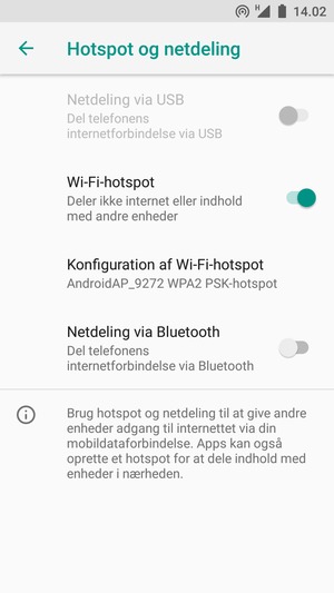 Din telefon er nu sat op til brug som modem