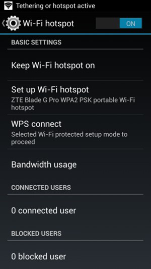Set Wi-Fi hotspot to ON
