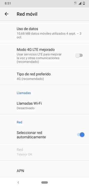 Desplácese y seleccione APN