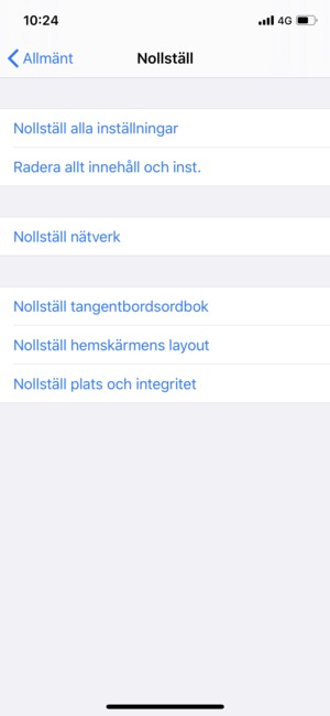 Välj Radera allt innehåll och inst.