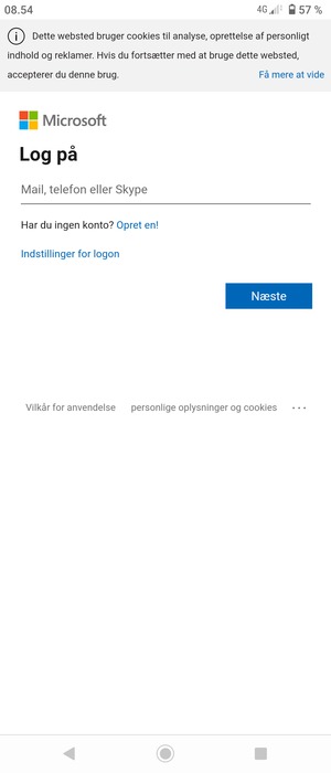 Indtast din Hotmail adresse og vælg Næste