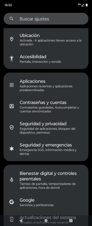 Desplácese y seleccione Seguridad y privacidad