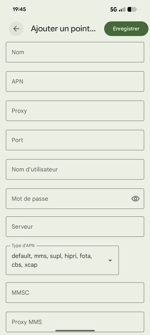 Saisissez les informations Internet