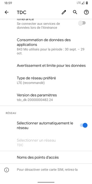 Désactiver le Sélectionner automatiquement le réseau