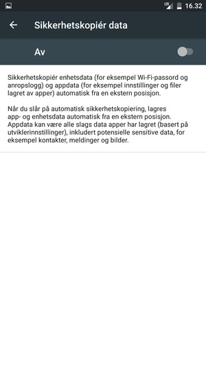 Slå på Sikkerhetskopiér data