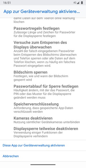 Scrollen Sie und wählen Sie Diese App zur Geräteverwaltung aktivieren