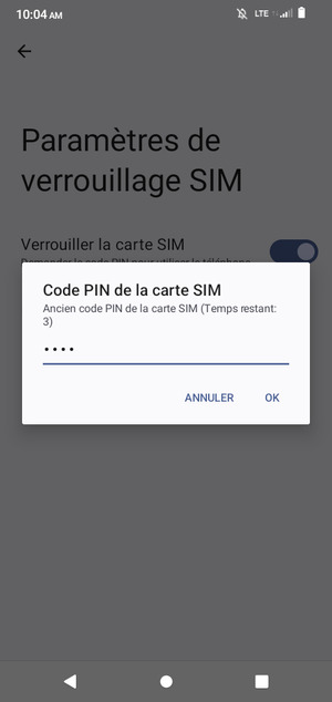 Saisissez votre Ancien code PIN de la carte SIM et sélectionnez OK