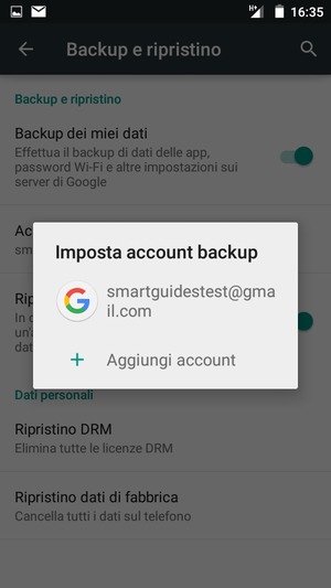 Seleziona il tuo account di backup