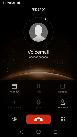 Hvis din telefonsvarer ringer op som på denne skærm, er din telefon sat korrekt op.