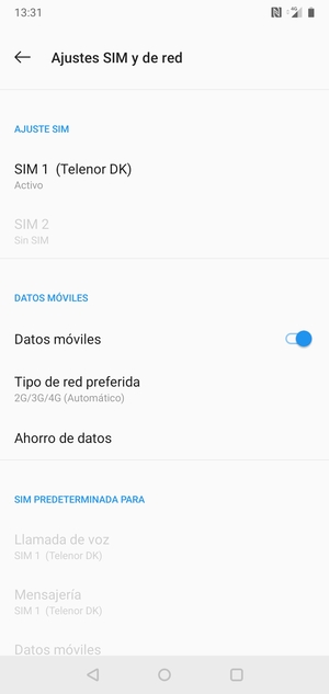 Seleccione SIM 1 o SIM 2