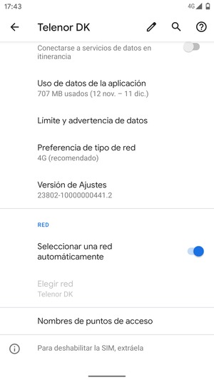 Desactive Seleccionar una red automáticamente