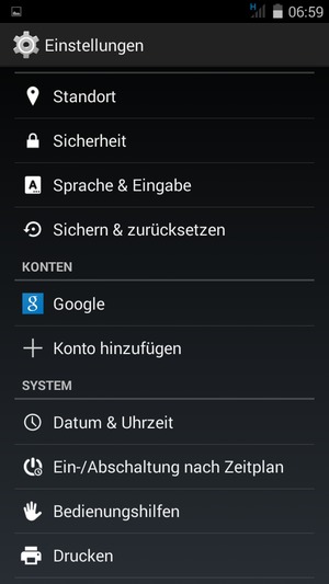 Gehen Sie zurück zum Settings Menü und wählen Sie Google