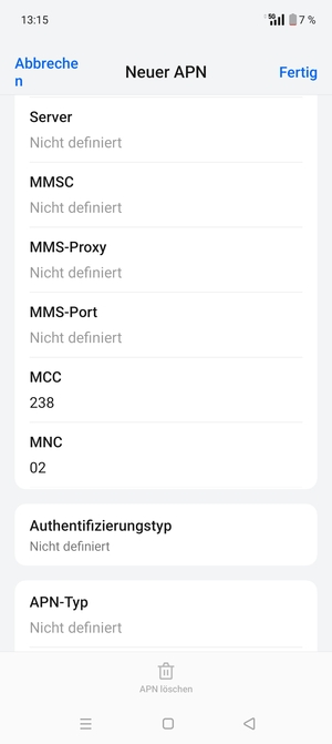 Scrollen Sie nach unten und geben Sie MMS-Informationen ein