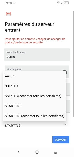Sélectionnez Aucun puis SUIVANT